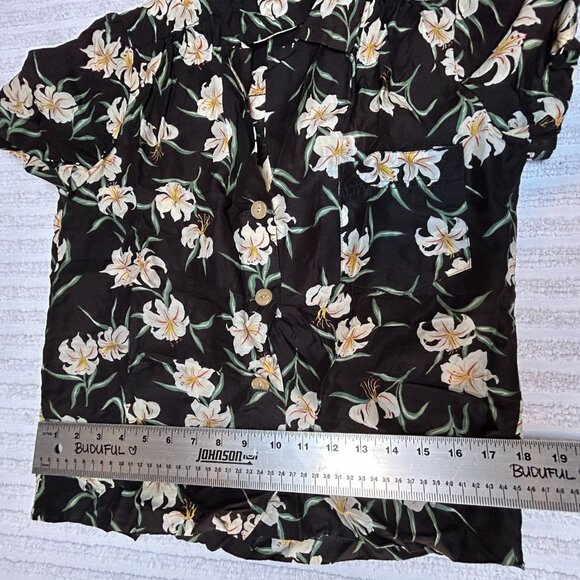 Sunshine by Sherry Holt Womens Hawaiian Shirt Small Retro Floral Aloha Top Black - Picture 7 of 8
